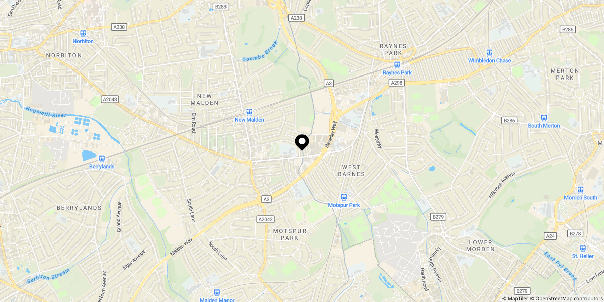 Approximate location of Egerton Road, New Malden, KT3 4AP