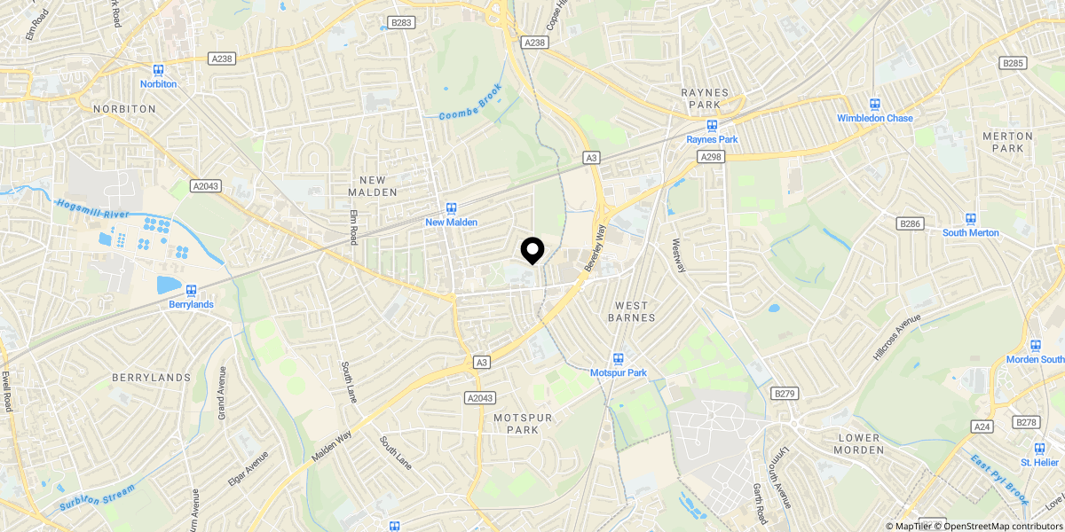 Approximate location of Egmont Road, New Malden, KT3 4AT