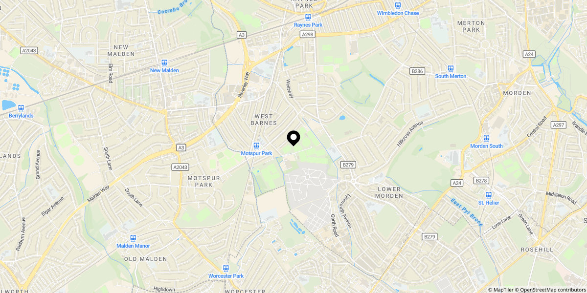 Approximate location of Tennyson Avenue, New Malden, KT3 6LZ