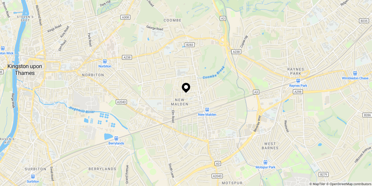 Approximate location of Chestnut Grove, New Malden, KT3 3JJ