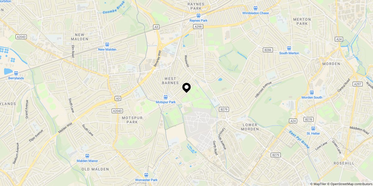 Approximate location of Arthur Road, New Malden, KT3 6LX