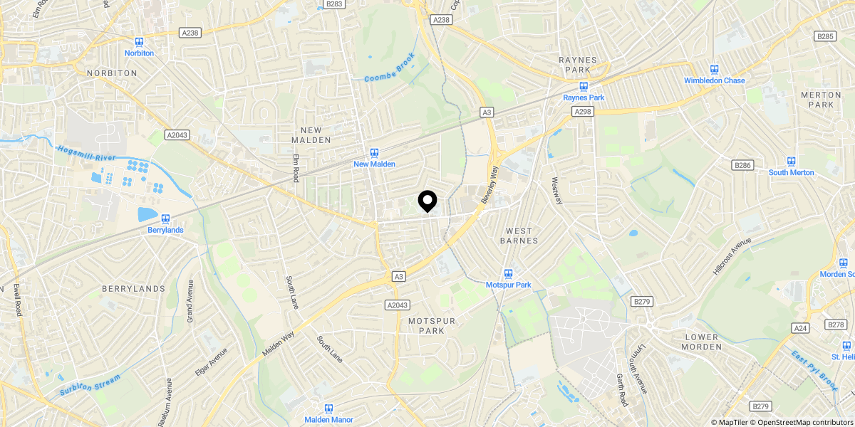 Approximate location of Blagdon Road, New Malden, KT3 4AL